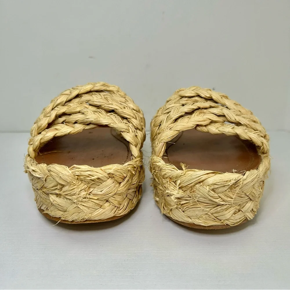 Zara Raffia Braided Platform Neutral Cream Tan Sandals Size 37
